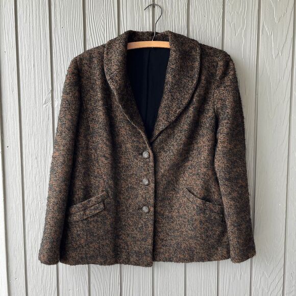 VTG 60s Abe Reinis Tweed Coat L ACWA Union Made USA Textured Short Jacket - Picture 1 of 12